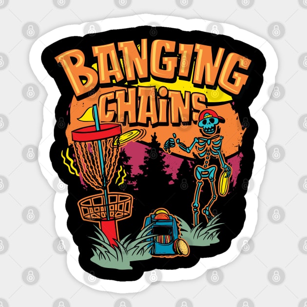 Banging Chains Skeleton with Golf discs for Men & Women Sticker by Graphic Duster